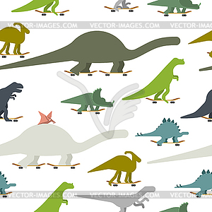 Dino on skateboard set pattern seamless. Dinosaur - vector image