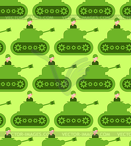 Cartoon tank and trooper pattern seamless. Children - vector clipart