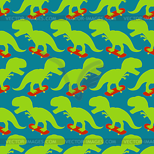 Tyrannosaurus on skateboard pattern seamless. Dino - vector image