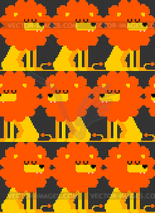 Lion pixel art pattern seamless. Cute Leo 8 bit - color vector clipart