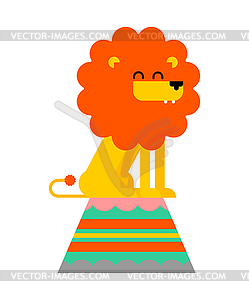 Lion on Circus stand. Circus Leo cartoon - vector clip art