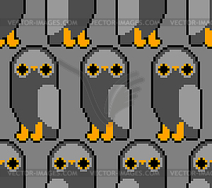 Owl pixel art pattern seamless. eagle-owl 8 bit - vector image