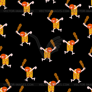 Caveman pixel art pattern seamless. Prehistoric - vector clipart