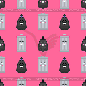 Trashcan and garbage bag pattern seamless. Trash ca - vector image
