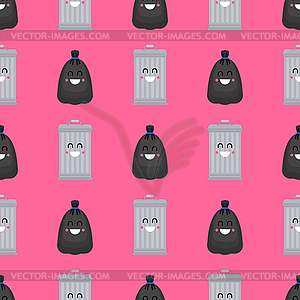 Trashcan and garbage bag pattern seamless. Trash ca - vector image