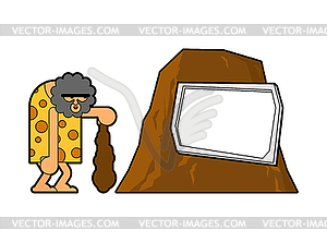 Caveman and rock. Prehistoric man and place for - vector clip art