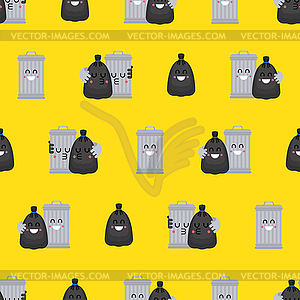 Trashcan and garbage bag pattern seamless. Trash ca - vector image