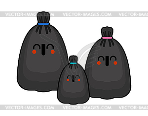 Garbage bag family cartoon set. rubbish black sack - vector clipart