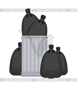 Trashcan and garbage bag. Trash can and black - vector image