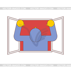 Man in window . Guy casement waving his arms. ill - vector clipart