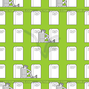 Cemetery pattern seamless. Sad guy is sitting by - vector image