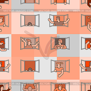People in window pattern seamless. apartment house - vector image