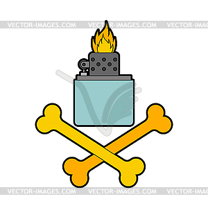 Petrol lighter and crossbones. Pyro symbol - vector image