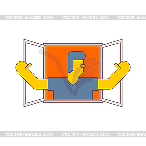 Man in window . Guy casement waving his arms. ill - vector clipart