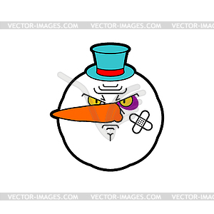 Angry snowman. Evil Santa Claus helper. ruffian - vector clip art