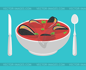 Clam soup . Seafood japanese. shell bowl illustra - vector image