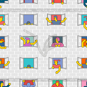 People in window pattern seamless. apartment house - vector clipart