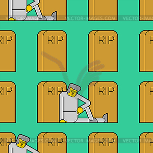 Cemetery pattern seamless. Sad guy is sitting by - vector image