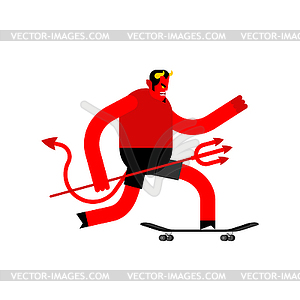 Devil on skateboard. Satan on longboard. Demon - vector image