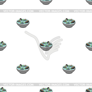 Clam soup pattern seamless. Seafood japanese - vector image