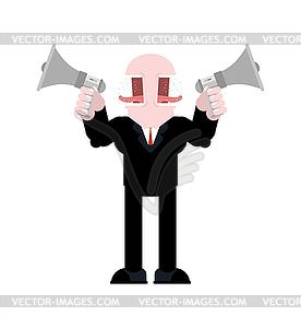 Boss shouts in megaphone. bullhorn - color vector clipart