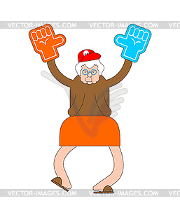 Granny fan with foam arm. grandmother Fanatic il - vector image