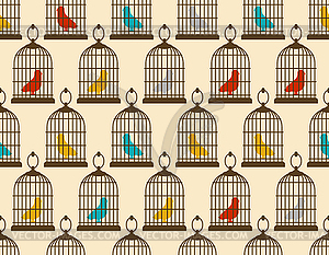 Bird in cage pattern seamless. background - vector clipart