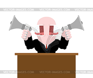 Boss shouts in megaphone. bullhorn - color vector clipart