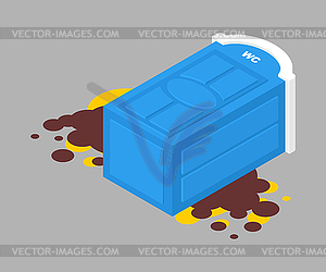 Portable toilet fell and shit leaked - vector clip art