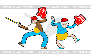 Pensioner fan with foam arm. Grandfather and - vector clipart / vector image