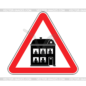 Attention Family home. Warning red road sign. - vector image