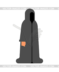 Black monk . Occultist in hood. Monastic cartoon. - vector image