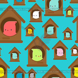 Bird in Birdhouse cartoon pattern seamless. Birdie - vector clipart