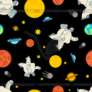 Fat astronaut space pattern seamless. Thick - vector clipart