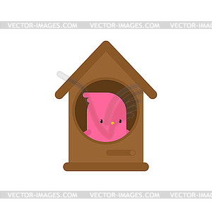 Bird in Birdhouse cartoon. Birdie in home - vector clip art