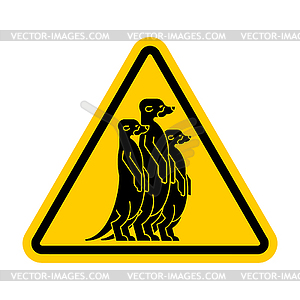 Attention Meerkat. Warning yellow road sign. Cautio - vector image