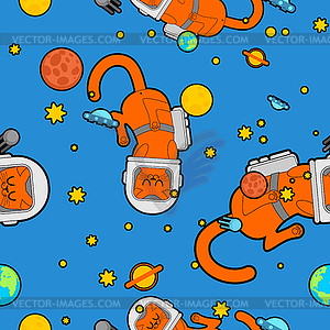 Cat astronaut space pattern seamless. Pet spaceman - vector clipart