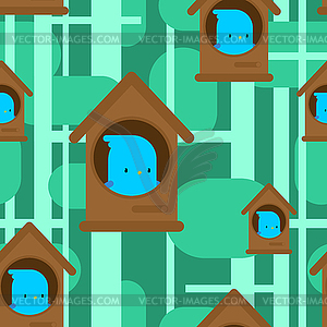 Bird in Birdhouse cartoon pattern seamless. Birdie - vector clip art