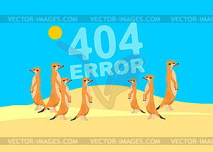 404 error page and Meerkats in desert. Meerkat - vector image