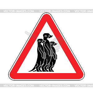 Attention Meerkat. Warning red road sign. Caution - vector image