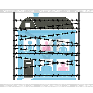 Family residence Barbed wire protection. House - vector clipart / vector image