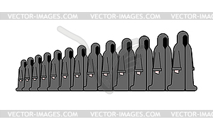 Medieval Monks go to Mass. Line of Monastics. - vector clipart