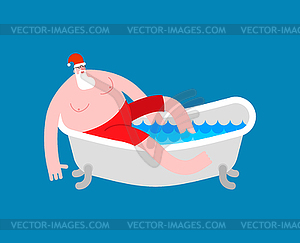 Santa in bath. Klaus is relaxing in bathtub. New - vector image