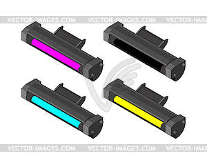 Printer toner cartridge CMYK set. Cyan and - vector image