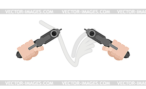Two Gun and hand front view. handgun in fist . il - color vector clipart