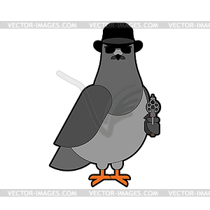 Dove spy. pigeon Secret agent. City bird in hat - royalty-free vector clipart