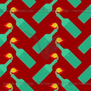 Molotov cocktail pattern seamless. Bottle with - vector clipart