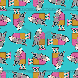 Grandma and cat pattern seamless. grandmother - vector clipart