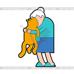 Grandma hugs cat. grandmother loves pet. granny - vector clipart / vector image