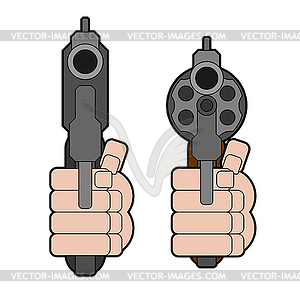 Revolver gun front view. Gun in fist . illustrati - color vector clipart